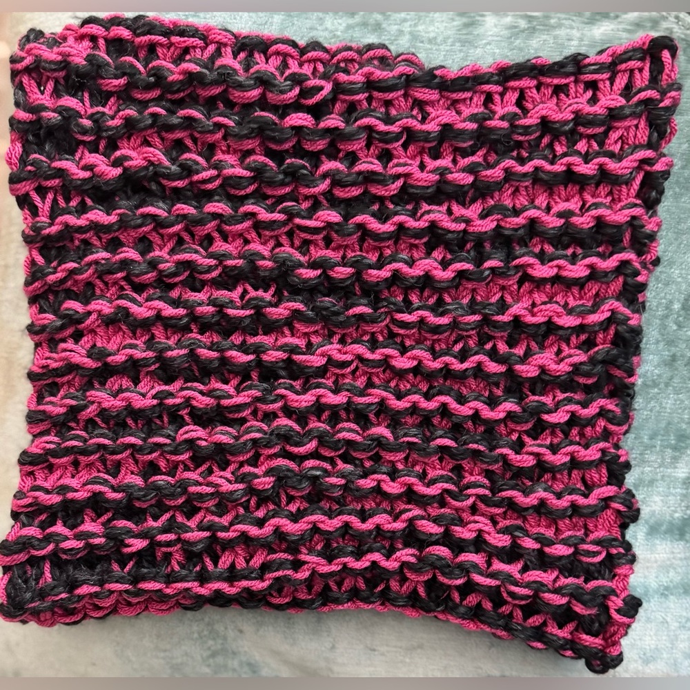 Handmade Hand Crafted Knit Twist Headband cowl set pink and black - Picture 4 of 4